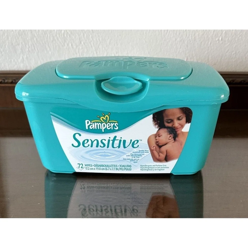 HTF Sensitive Pampers Baby Wipes Green Container Reusable Holder‎ Tub EMPTY